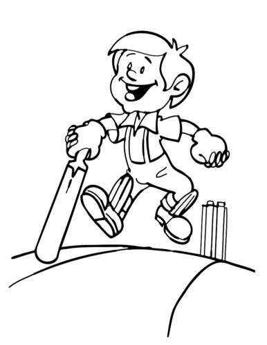 A Happy Cricket Batsman Coloring Page