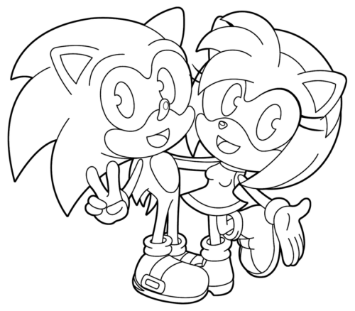Baby Amy And Baby Sonic Coloring Page