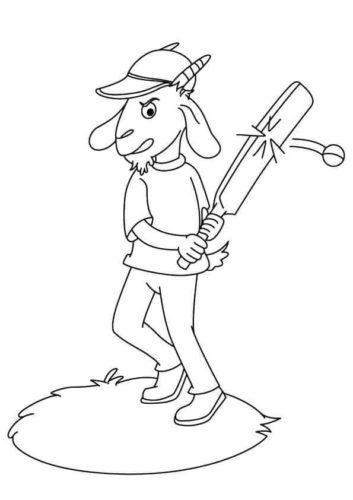 Goat Playing Cricket Colouring Sheet