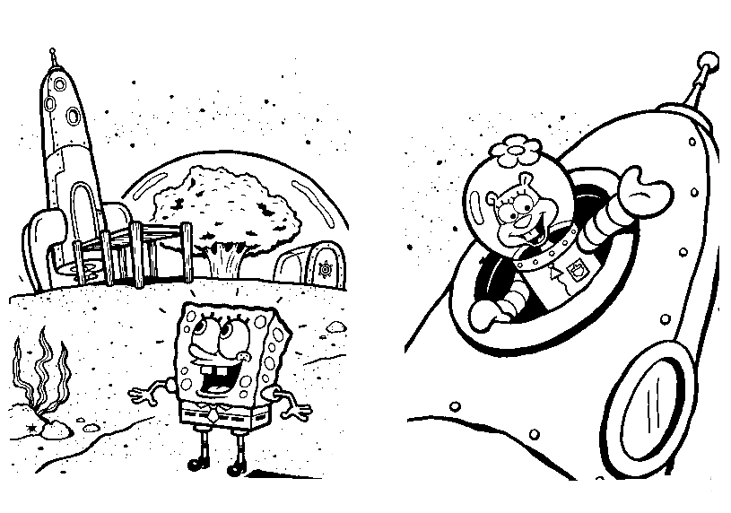 SponBob On Moon Coloring Page