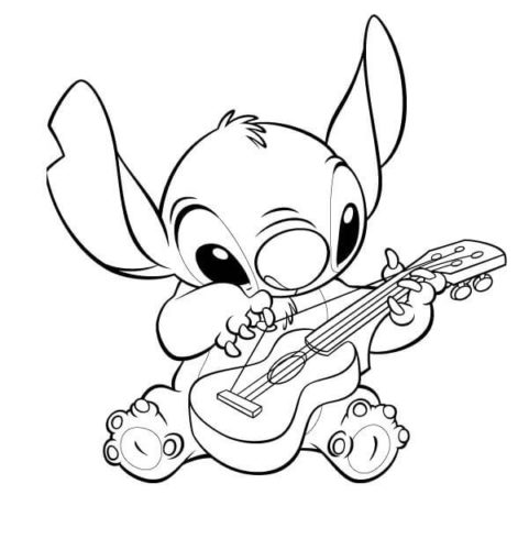 Stitch Playing Ukelele Coloring Page