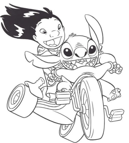 Stitch Riding Motorcycle Coloring Page