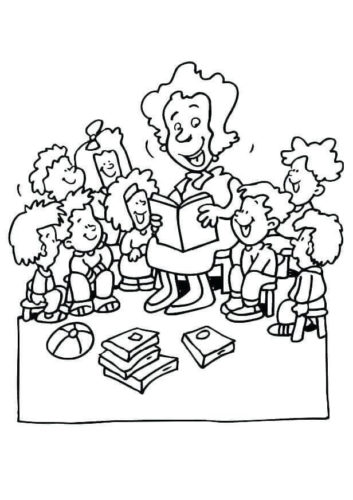 Teacher With Students Coloring Page