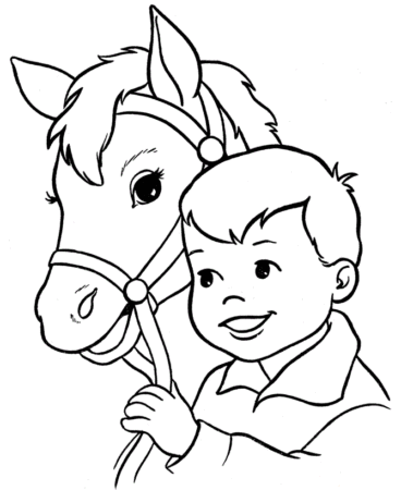 Boy with Horse Coloring Page
