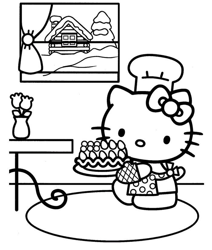 Chef Hello Kitty Colouring Page