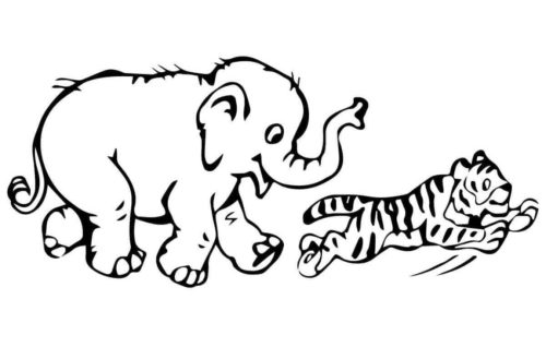 Elephant and Tiger coloring page