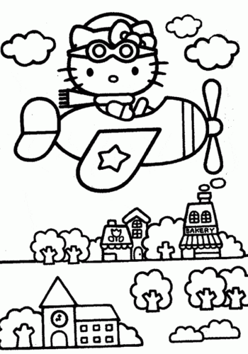 Hello Kitty Flying Coloring Page