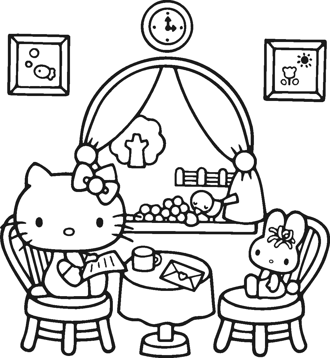 Hello Kitty Reading A Letter coloring page