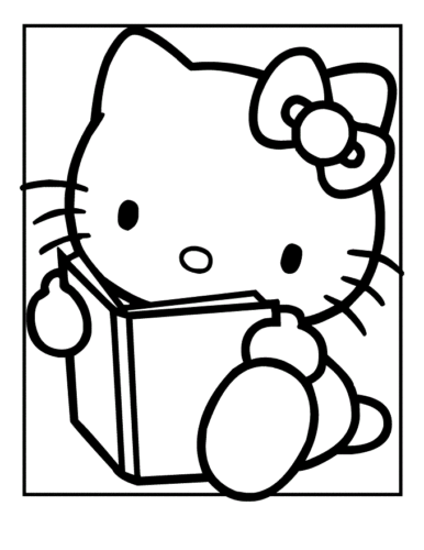 Hello Kitty Reading coloring page