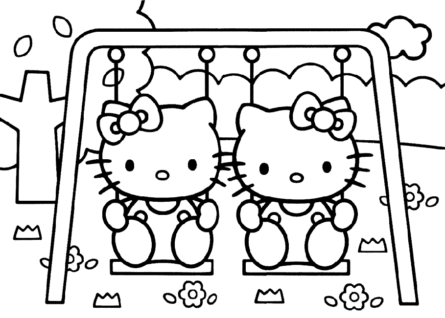 Hello Kitty Swinging coloring page