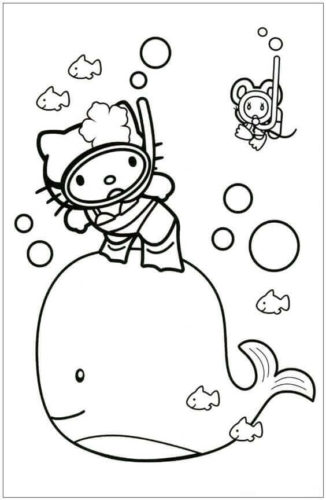 Hello Kitty With Whale colouring page