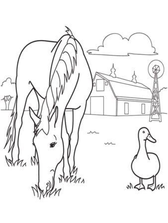 Horse At Farm Coloring Page