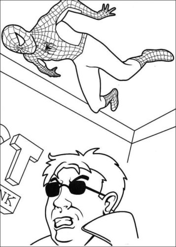Spiderman About To Pounce On Villain Coloring Page
