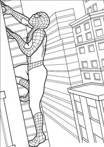 Spiderman Climbing The Building Coloring Page