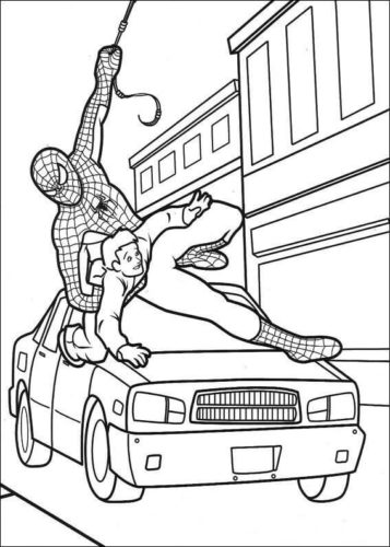 Spiderman Saving A Man Coloring Image