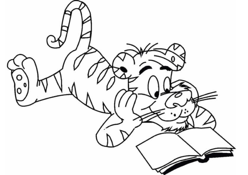 Tiger Reading Coloring Page
