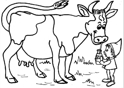 Elf Feeding Cow Coloring Page