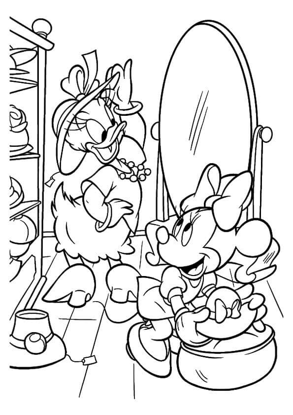 Daisy Duck and Minnie Mouse Coloring Page