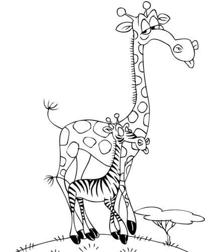 Giraffe And Zebra Coloring Page