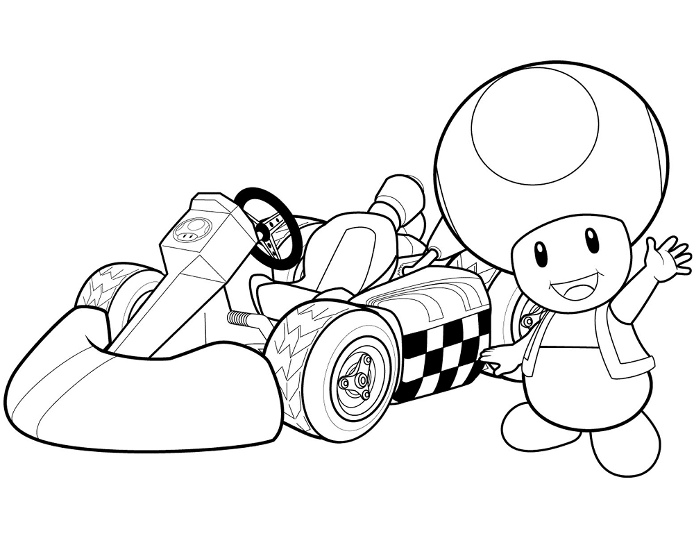 Toad Mario Kart Coloring Page
