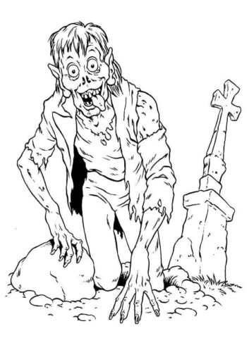 Zombie Near Grave Coloring Page