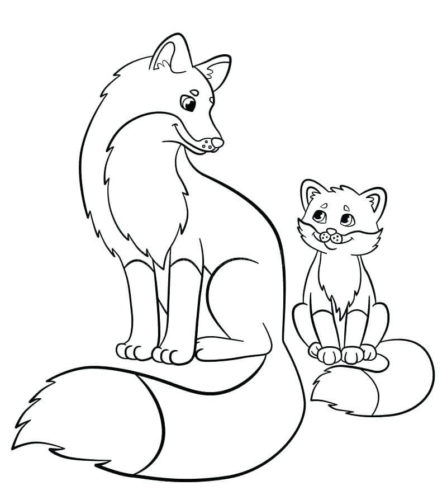 Baby Fox With Mummy Fox Coloring Page