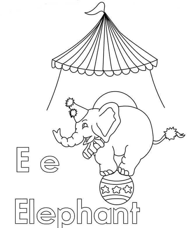 E For Elephant Coloring Page