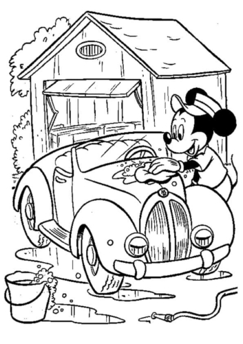 Mickey Washing His Car