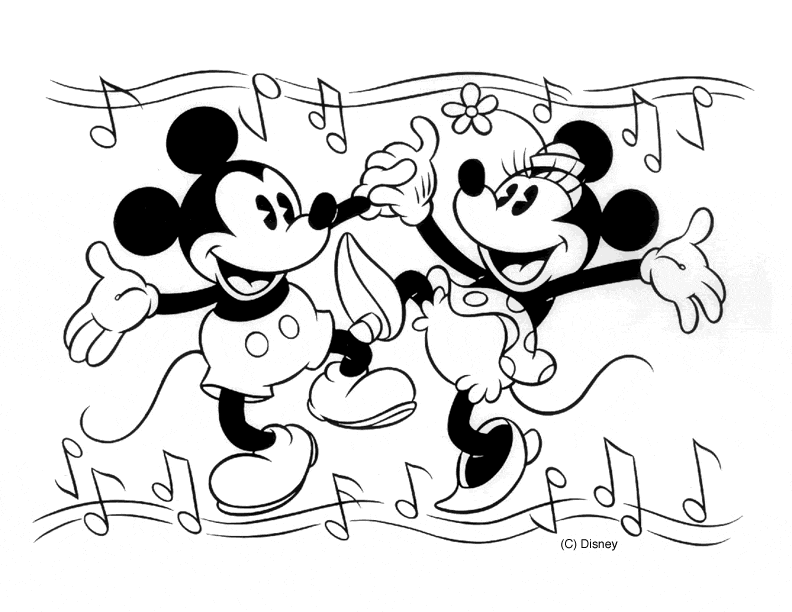 Vintage Mickey And Minnie Coloring Page