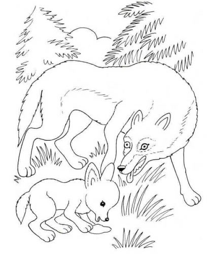 Wolf Cub With Mommy Wolf
