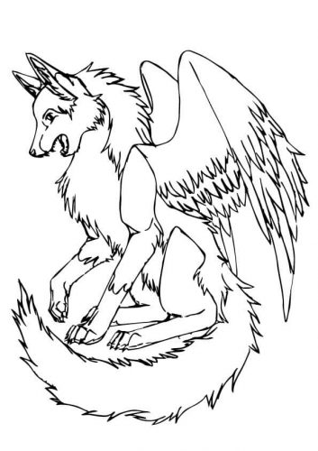 Wolf With Wings Coloring Page