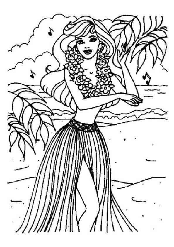 Barbie In Hawaii Coloring Page