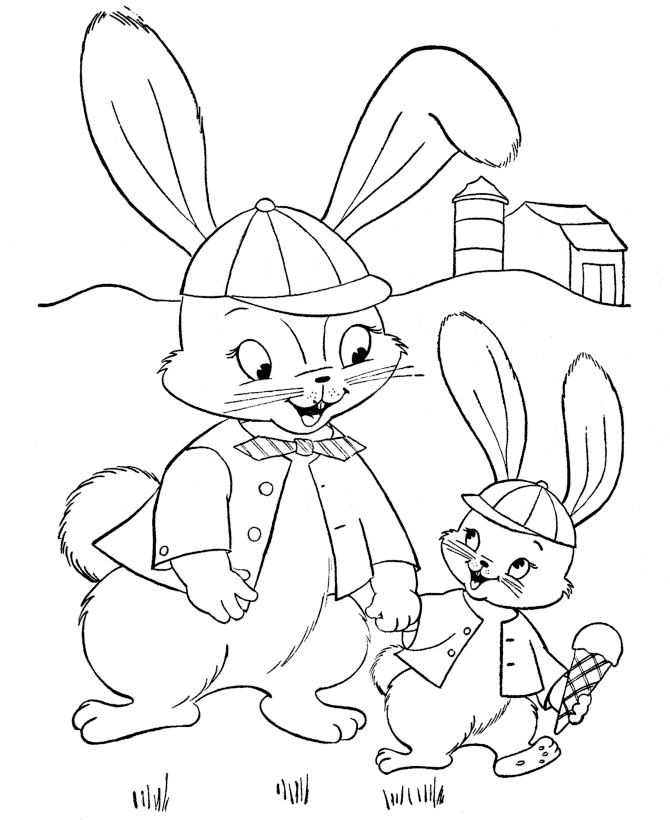 Bunny With Papa Rabbit Coloring Page