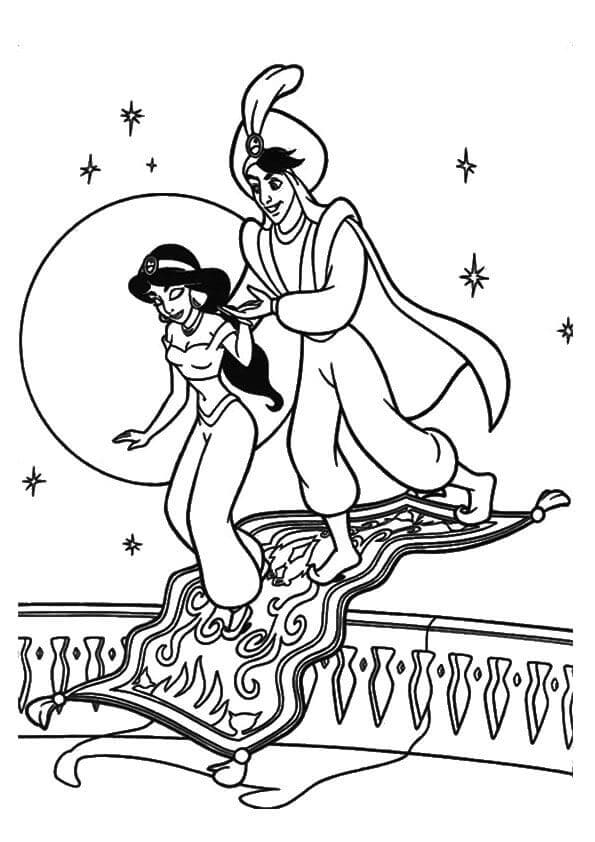 Jasmine And Aladdin Coloring Page