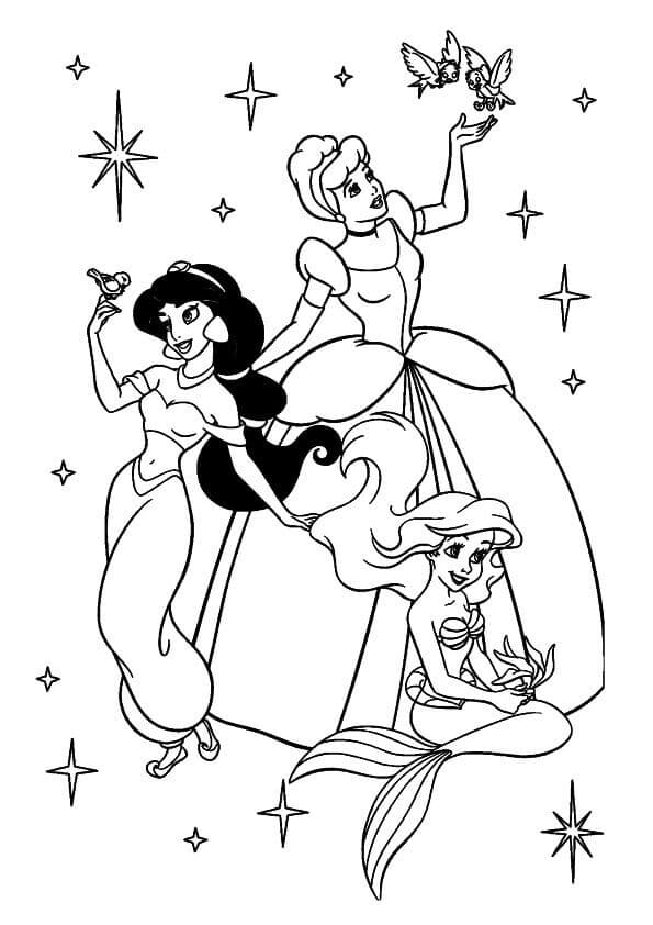 Jasmine With Other Disney Princesses Coloring Page