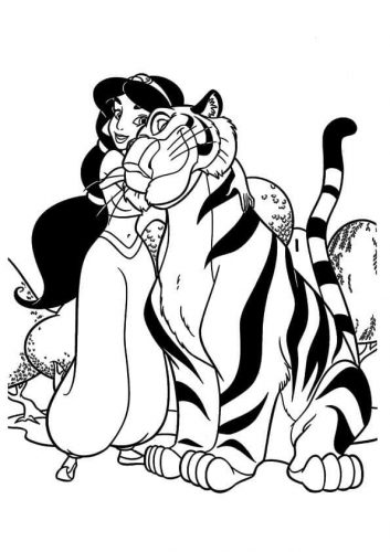 Jasmine With Rajah Coloring Page Jasmine With Rajah Coloring Page