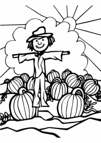 Scarecrow In The Pumpkin Patch Coloring Page