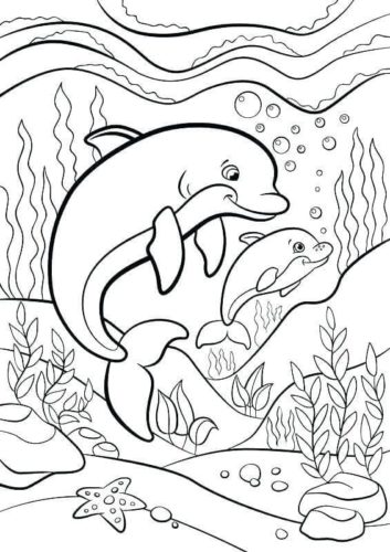 Cute Sea Animals Coloring Page