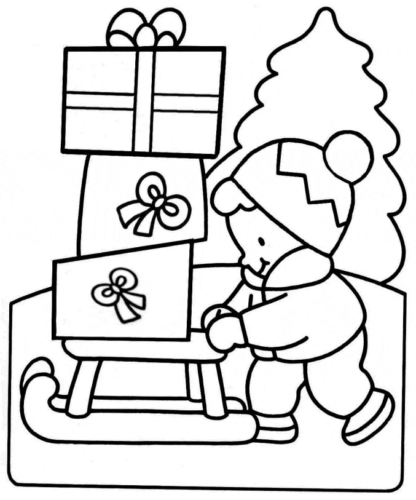 Child Bring Christmas Gifts Coloring Page