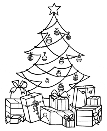 Christmas Presents Under Christmas Tree Coloring Page