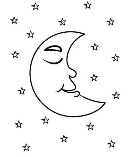 Moon And Stars Coloring Page