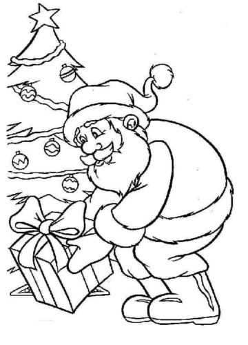 Santa Putting Christmas Gift Near The Tree