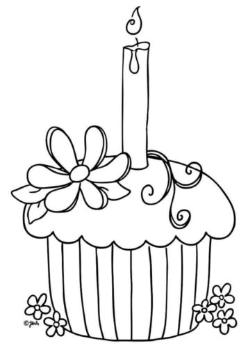 1st Birthday Cupcake Coloring Page