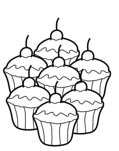 A plate of cupcakes coloring page