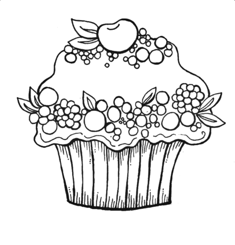 Fruit Cupcake Coloring Page