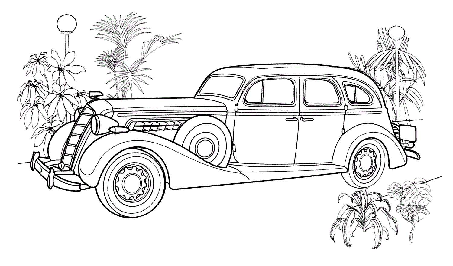 Vintage car colouring page