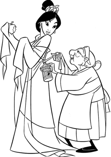 Mulan With Her Grandmother Fa Coloring Page