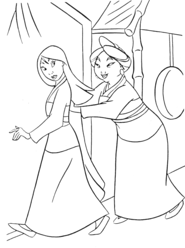 Mulan With Her Mother Fa Li Coloring Page