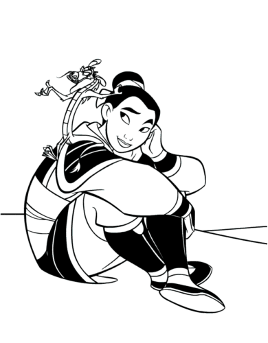 Mulan With Mushu Coloring Page