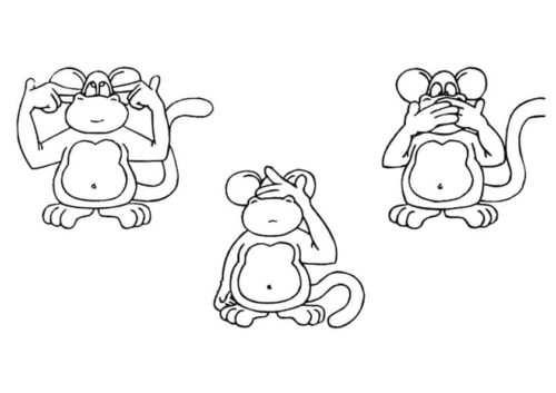 Three Wise Monkeys Coloring Page